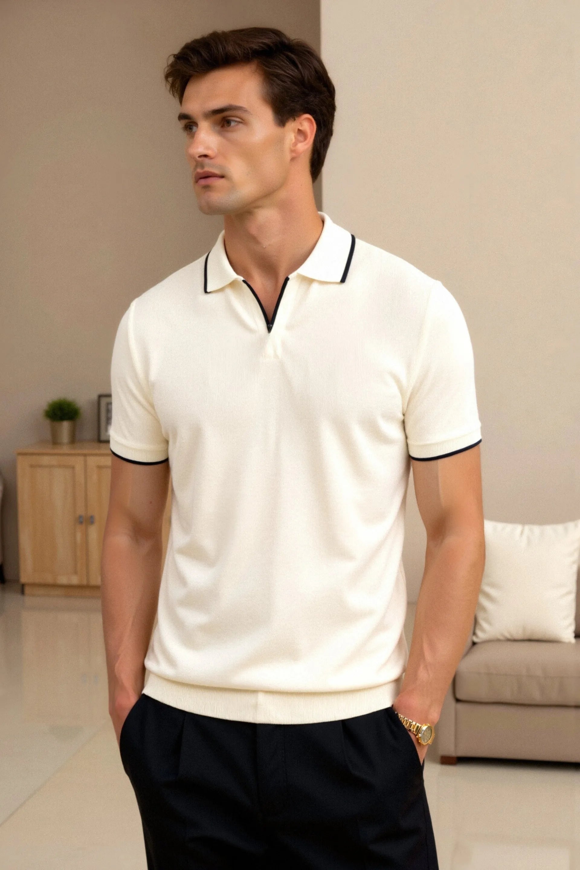 Polo V-Neck a Contrasto